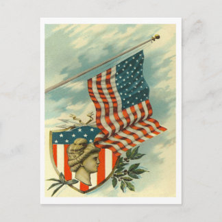 Flag & Lady Liberty Postkarte