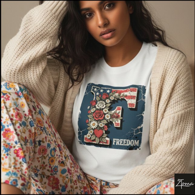 Flag Letter F Roses Freedom Monogram T-Shirt (Sample design. Several style are available to choose from, with the option to add a name & color.
)