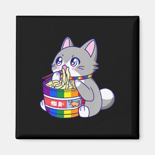 Flag mit Anime-Pride-Katze mit Katze-Essen Magnet (Vorne)