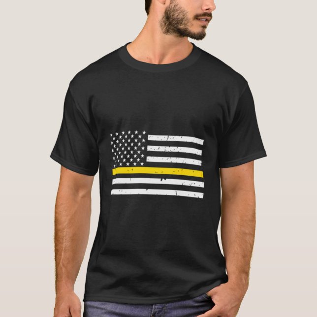 Flag mit dünner Goldlinie für 911-Dispatcher T-Shirt (Vorderseite)