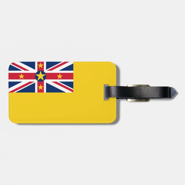Flag Niue Gepäckmarke mit Lederband Gepäckanhänger (Rückseite horizontal)
