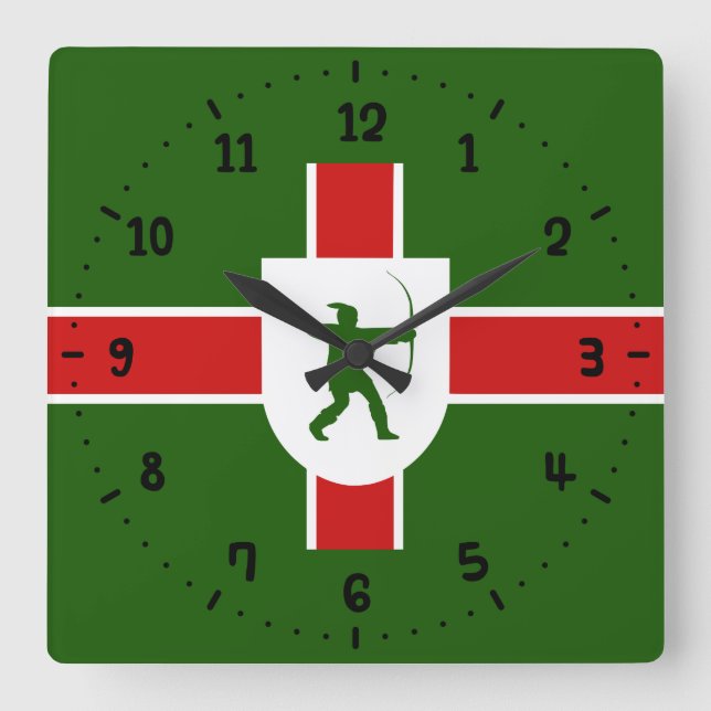 Flag Nottinghamshire Square Wall Clock Quadratische Wanduhr (Vorderseite)