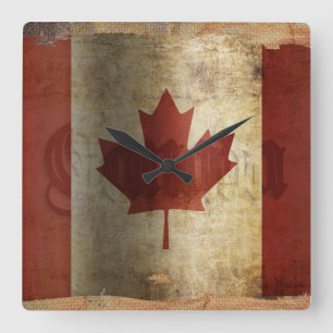 Flag of Canada / Grunge... Quadratische Wanduhr