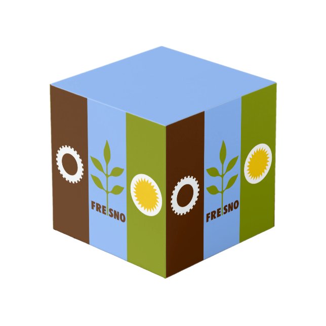 Flag of city Fresno, California Cube Würfel (Vorderseite Schrägansicht)