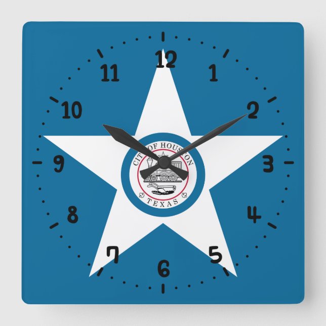 Flag of city Houston, Texas Square Wall Clock Quadratische Wanduhr (Vorderseite)
