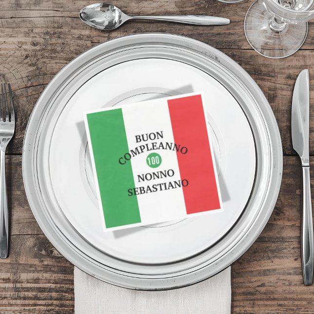 Flag of Italy Buon Compleanno or Anniversario  Serviette (Flag of Italy Napkin with custom wording and number for birthday and anniversary)