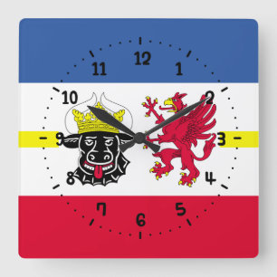 Flag of Mecklenburg Square Wall Clock Quadratische Wanduhr