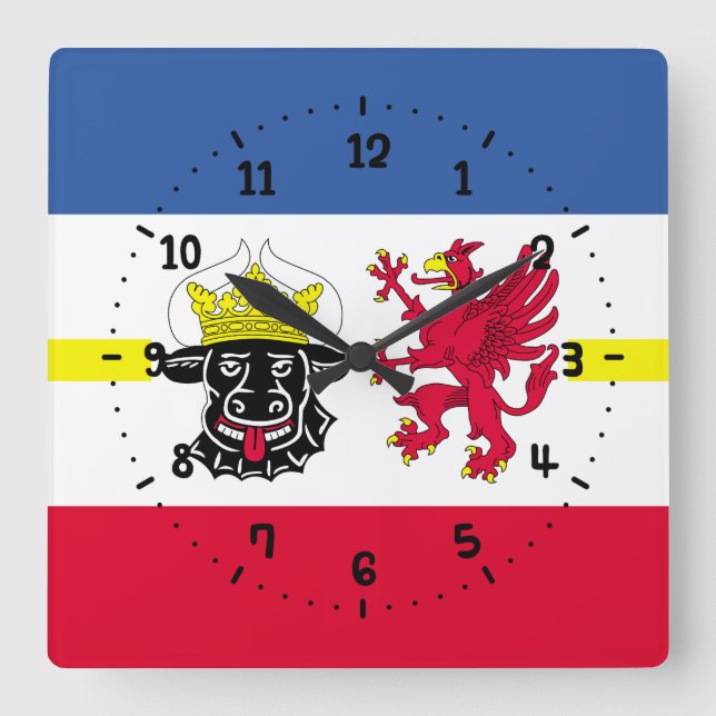 Flag of Mecklenburg Square Wall Clock Quadratische Wanduhr (Vorderseite)