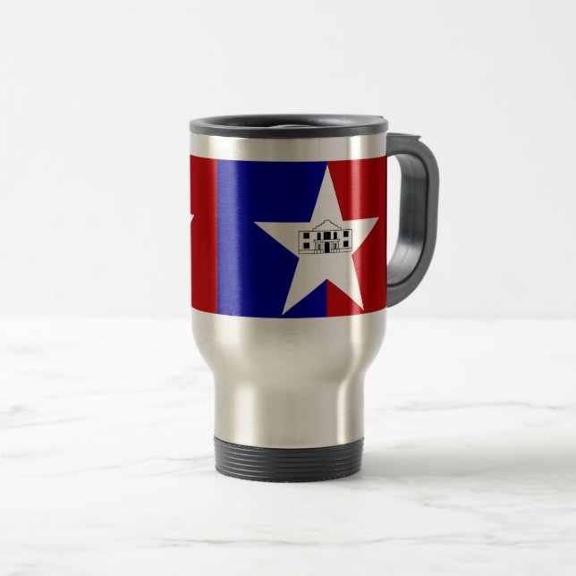 Flag of San Antonio, Texas Travel Mug Reisebecher (VorderseiteRechts)