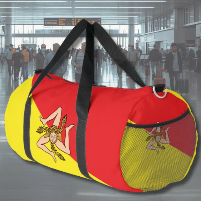 Flag of Sicily Duffle Bag (Flag of Sicily Duffle Bag with Triancria symbol on all sides. Great for the gym or Sicilian travel)