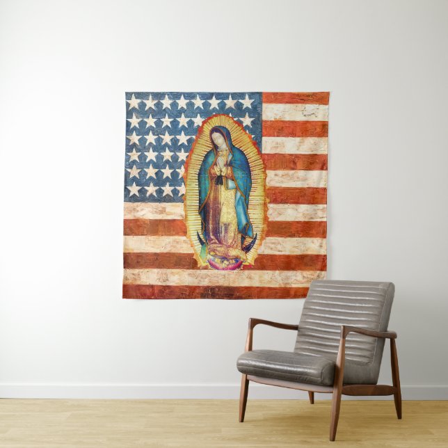 Flag "Our Lady of Guadalupe & USA United Staaten" Wandteppich (Beispiel)