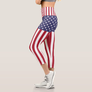 Flag Patriotic Red White Blue US Flagge Capri Leggings