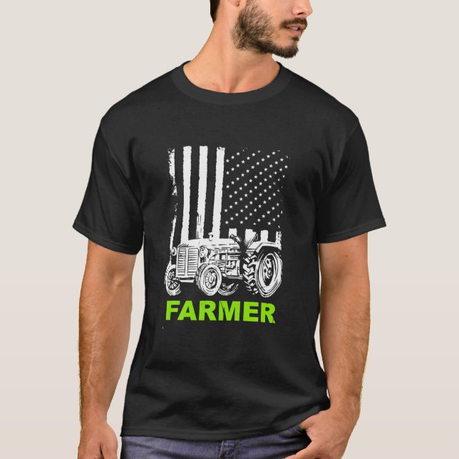 Flag Patriotischer Bauer mit Traktor für Männer Fr T-Shirt (Vorderseite)