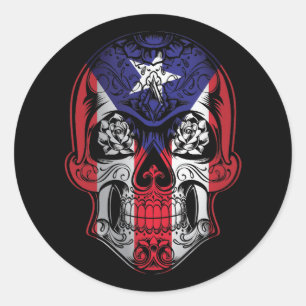Flag Puerto Rico Skull und Rose Runder Aufkleber