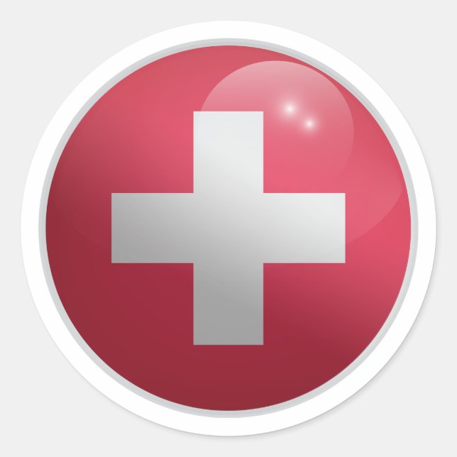 Flag Schweiz Glossy Circle Runder Aufkleber (Vorderseite)