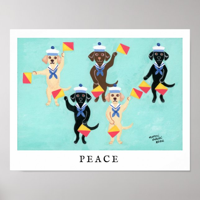 Flag Semaphore Labradors senden Nachricht von PEAC Poster (Vorne)