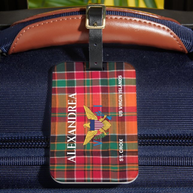 Flag St. Croix Madras Custom Jungfrau Islands Gepäckanhänger (Vorderseite Insitu 2)
