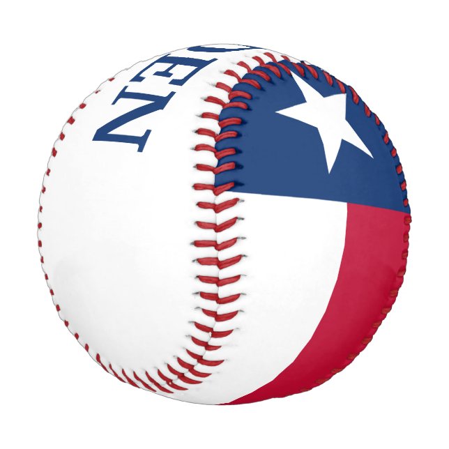 Flag Texas Staat mit benutzerdefinierbarem Namen Baseball (Schrägansicht)