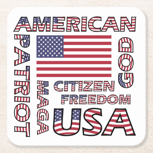 Flag Text US Patriot Red White and Blue Rechteckiger Pappuntersetzer (Vorderseite)