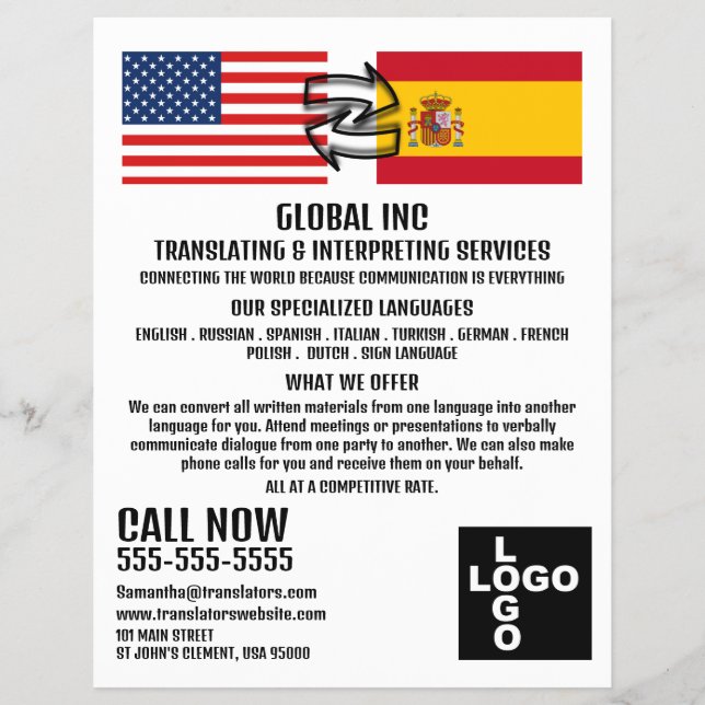 Flag to Flag Design, Translator & Interpreter Flyer (Vorne)