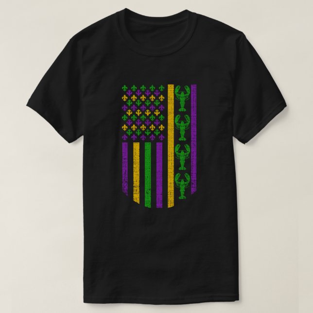 Flag US Mardi Gras mit Lilie Crawfish T-Shirt (Design vorne)