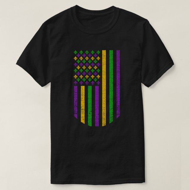 Flag US Mardi Gras mit Lilie Patriotic T-Shirt (Design vorne)