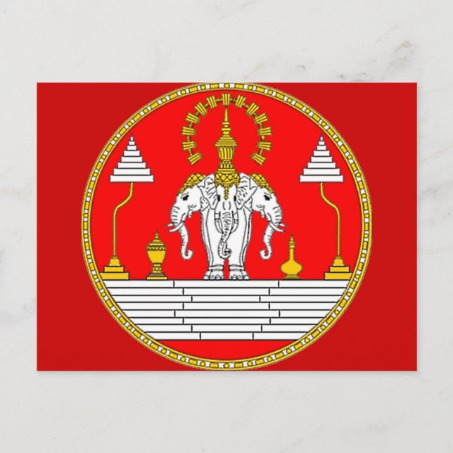 FLAG VON LAOS DREI KOPFELEPHANT POSTKARTE (Vorderseite)