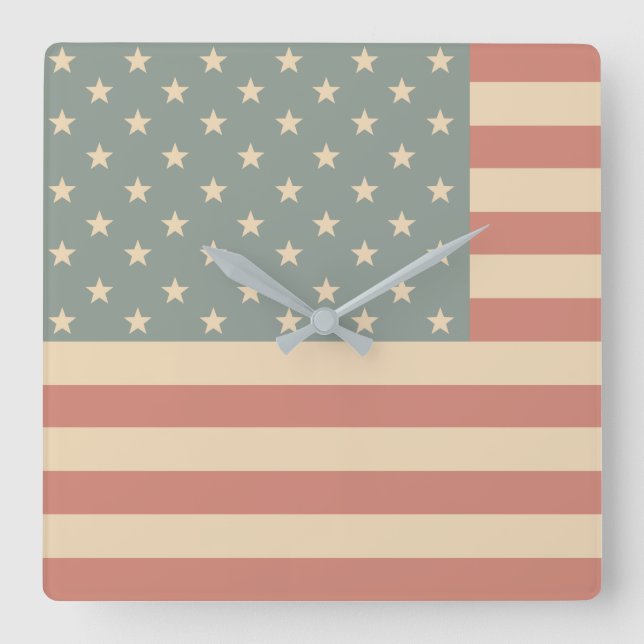 Flag-Wall-Uhr der amerikanischen Flagge Quadratische Wanduhr (Vorderseite)
