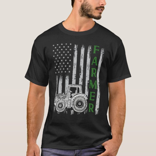 Flag with Tractor  Patriotic Farmer N Farming Trac T-Shirt (Vorderseite)