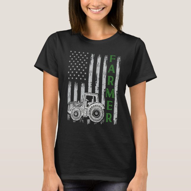 Flag with Tractor  Patriotic Farmer N Farming Trac T-Shirt (Vorderseite)