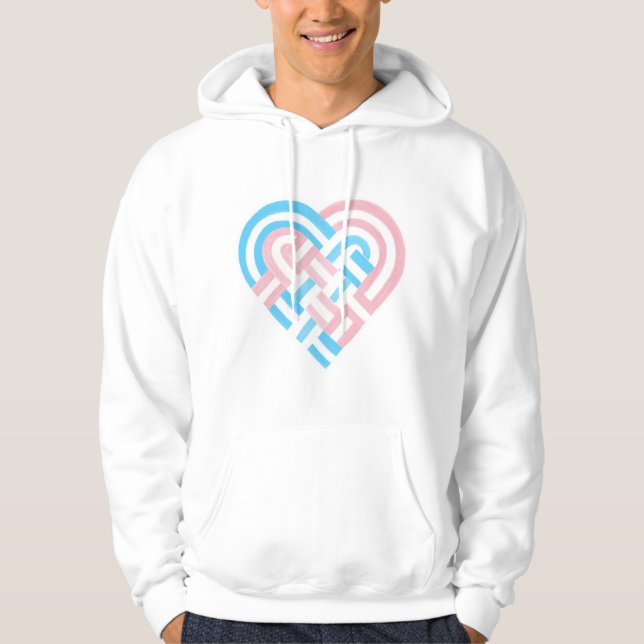 Flag Woven Heart Trans Transgender Pride Rosa Blau Hoodie (Vorderseite)