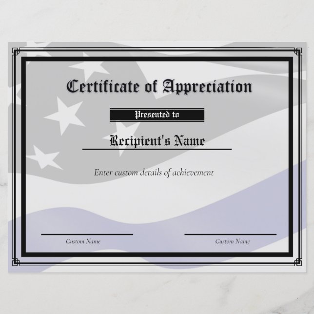Flag-Zertifikat für benutzerdefinierte Thin Blue L (Vorderseite)