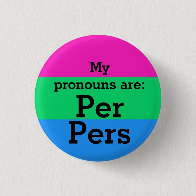 Flag zur Polysexualität mit Per/Pers Pronouns Button (Vorderseite)