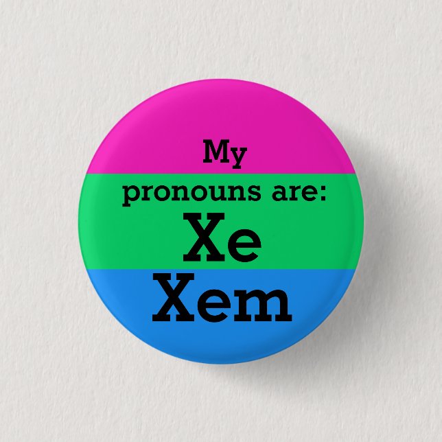 Flag zur Polysexualität mit Xe/Xem Pronouns Button (Vorderseite)