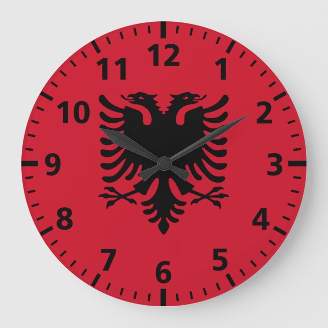 Flagge Albaniens Große Wanduhr (Vorderseite)