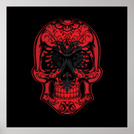 Flagge Albaniens - Schädel und Rose Poster