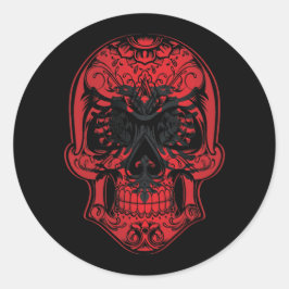 Flagge Albaniens - Schädel und Rose Runder Aufkleber