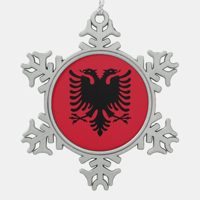 Flagge Albaniens Schneeflocken Zinn-Ornament (Vorderseite)