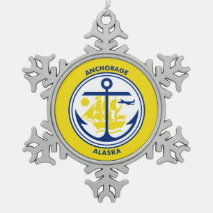 Flagge Anchorage, Alaska Snowflake Pewter Christm Schneeflocken Zinn-Ornament