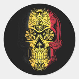 Flagge Belgiens für den Schädel und die Rose Runder Aufkleber