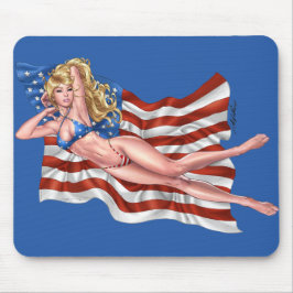 Flagge-Bikinipinup-Mädchen durch Al Rio Mousepad