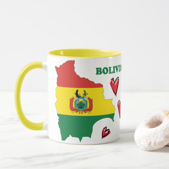 Flagge Boliviens in der Landkarte Tasse (Mit Donut)