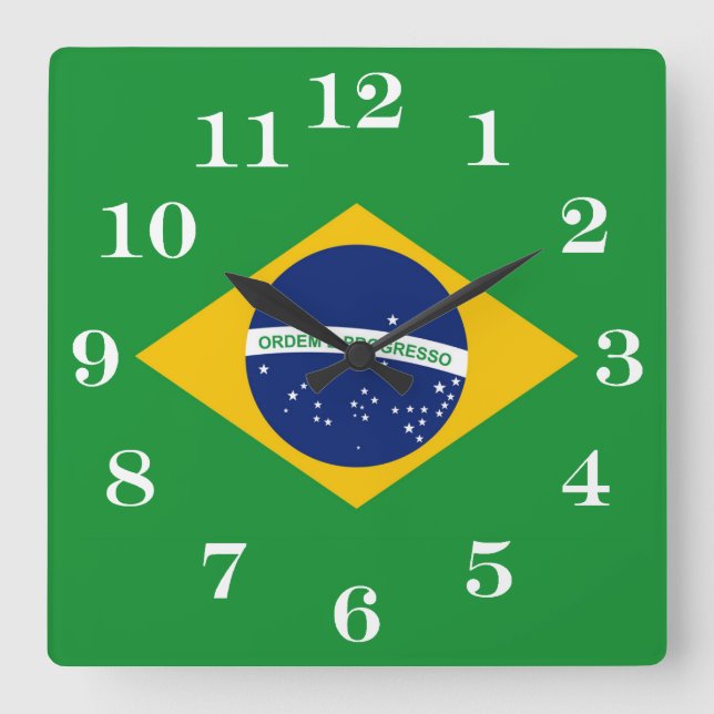 Flagge Brasiliens Bandeira do Brasil Quadratische Wanduhr (Vorderseite)
