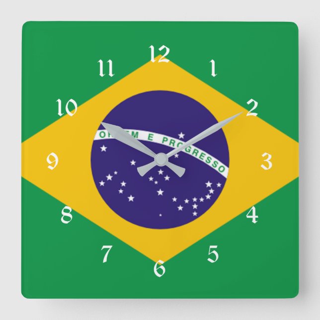 Flagge Brasiliens Quadratische Wanduhr (Vorderseite)