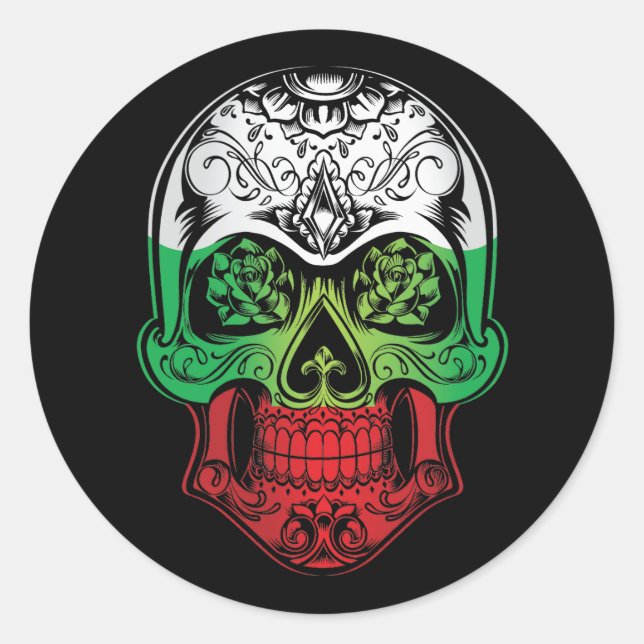 Flagge Bulgariens - Schädel und Rose Runder Aufkleber (Vorderseite)