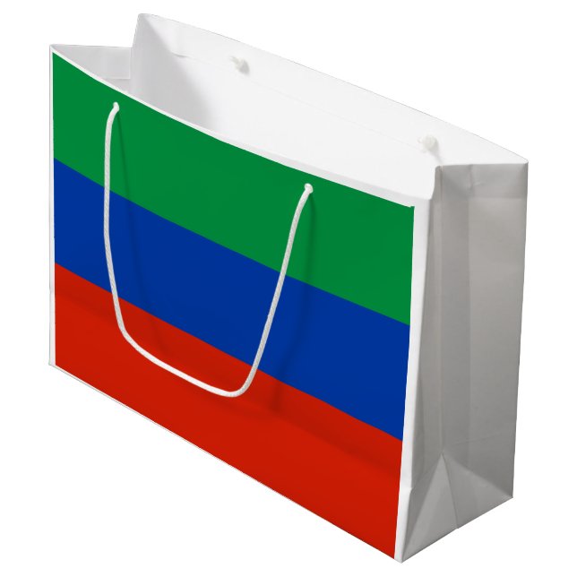 Flagge Dagestans Große Geschenktüte (Vorderseite Schrägansicht)