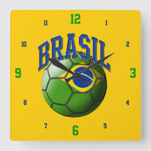 Flagge der Brasilien-Fußball-Uhr Quadratische Wanduhr