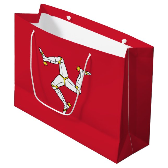 Flagge der Isle of Man Große Geschenktüte (Vorderseite Schrägansicht)