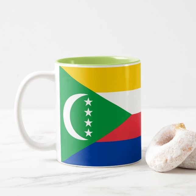 Flagge der Komoren Zweifarbige Tasse (Mit Donut)