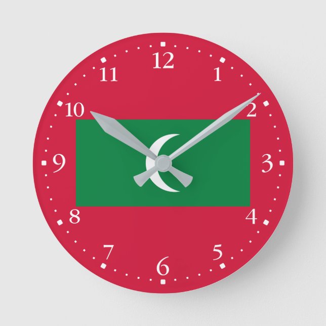 Flagge der Malediven Runde Wanduhr (Vorderseite)